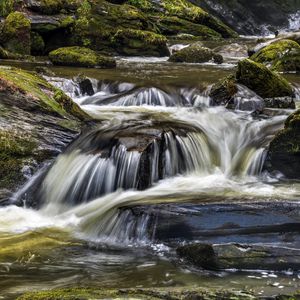 Preview wallpaper river, cascade, water, moss