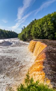 Preview wallpaper river, cascade, waterfall, trees, forest