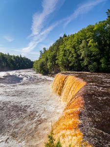 Preview wallpaper river, cascade, waterfall, trees, forest