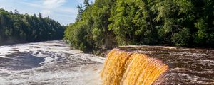 Preview wallpaper river, cascade, waterfall, trees, forest