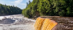 Preview wallpaper river, cascade, waterfall, trees, forest