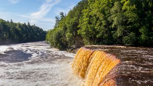Preview wallpaper river, cascade, waterfall, trees, forest