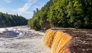Preview wallpaper river, cascade, waterfall, trees, forest