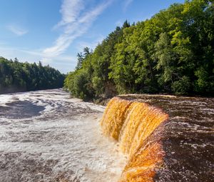 Preview wallpaper river, cascade, waterfall, trees, forest