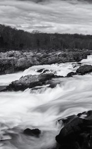 Preview wallpaper river, cascades, stones, nature, black and white