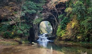 Preview wallpaper river, cave, trees, nature, landscape