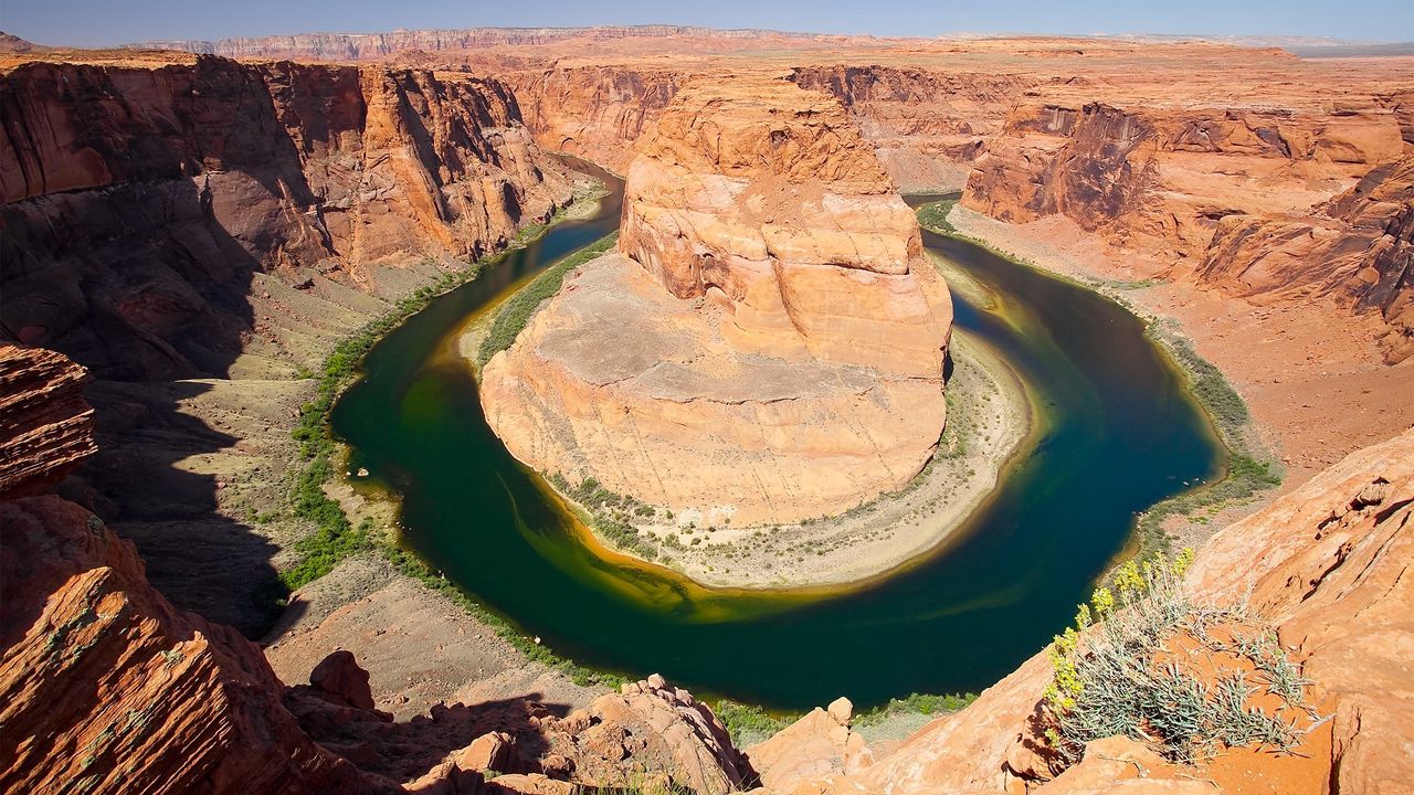 Wallpaper river, circle, canyon, desert, water
