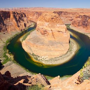 Preview wallpaper river, circle, canyon, desert, water