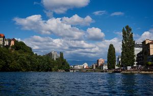 Preview wallpaper river, city, coast, buildings, water