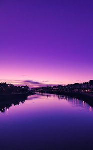 Preview wallpaper river, city, dusk, water, reflection