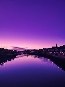 Preview wallpaper river, city, dusk, water, reflection