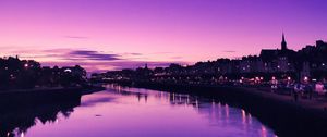 Preview wallpaper river, city, dusk, water, reflection