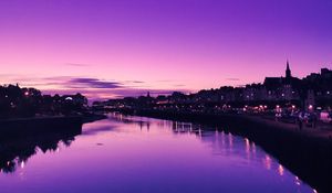Preview wallpaper river, city, dusk, water, reflection