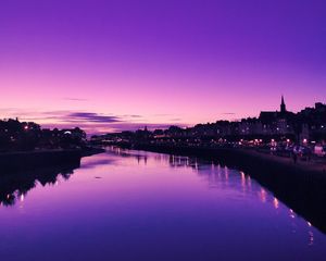 Preview wallpaper river, city, dusk, water, reflection