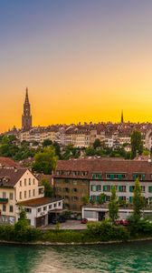Preview wallpaper river, city, embankment, architecture, bridge, switzerland