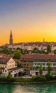 Preview wallpaper river, city, embankment, architecture, bridge, switzerland