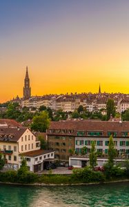 Preview wallpaper river, city, embankment, architecture, bridge, switzerland