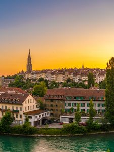 Preview wallpaper river, city, embankment, architecture, bridge, switzerland