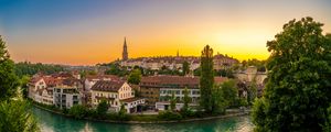 Preview wallpaper river, city, embankment, architecture, bridge, switzerland