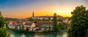 Preview wallpaper river, city, embankment, architecture, bridge, switzerland
