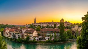 Preview wallpaper river, city, embankment, architecture, bridge, switzerland