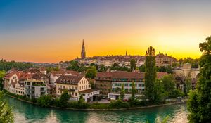 Preview wallpaper river, city, embankment, architecture, bridge, switzerland