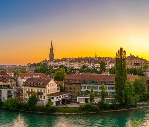 Preview wallpaper river, city, embankment, architecture, bridge, switzerland