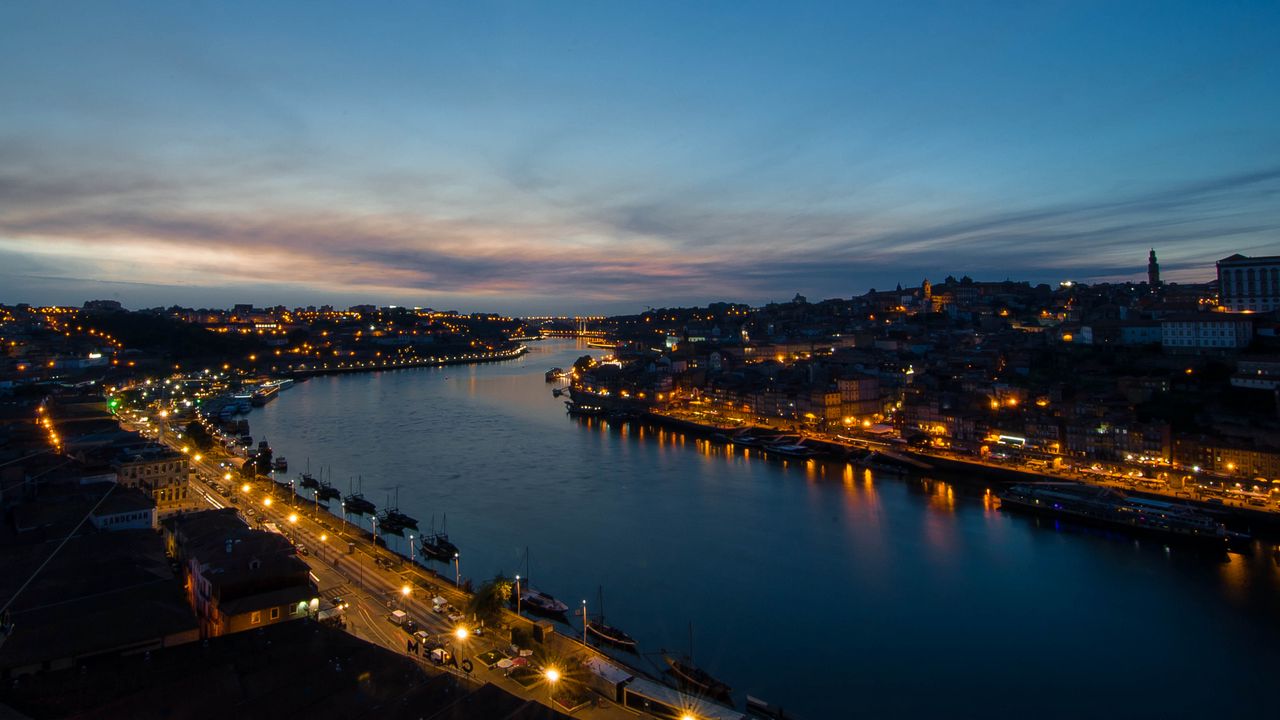 Wallpaper river, city, lights, night, porto, portugal hd, picture, image