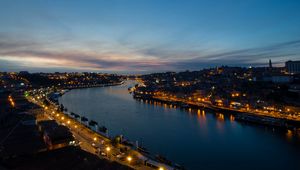 Preview wallpaper river, city, lights, night, porto, portugal