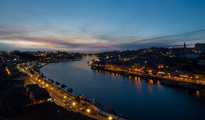 Preview wallpaper river, city, lights, night, porto, portugal