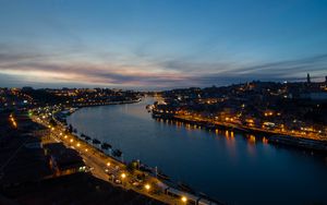 Preview wallpaper river, city, lights, night, porto, portugal