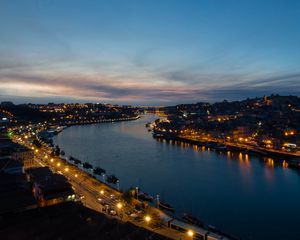 Preview wallpaper river, city, lights, night, porto, portugal