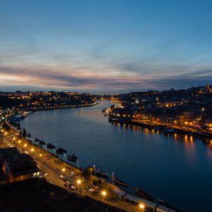 Preview wallpaper river, city, lights, night, porto, portugal