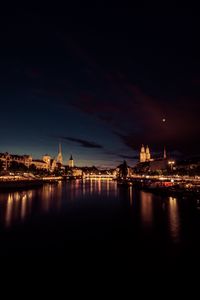 Preview wallpaper river, city, night, lights, reflection, dark