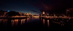 Preview wallpaper river, city, night, lights, reflection, dark