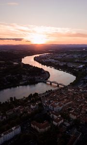 Preview wallpaper river, city, sunset, roofs