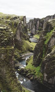 Preview wallpaper river, cliff, rocks, stone, landscape, iceland