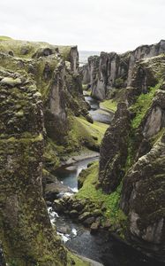 Preview wallpaper river, cliff, rocks, stone, landscape, iceland