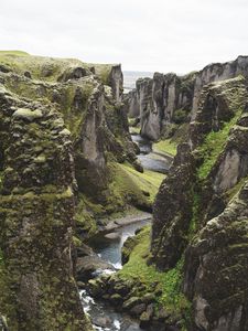 Preview wallpaper river, cliff, rocks, stone, landscape, iceland