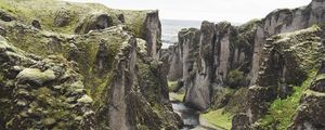 Preview wallpaper river, cliff, rocks, stone, landscape, iceland