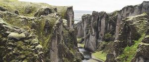 Preview wallpaper river, cliff, rocks, stone, landscape, iceland