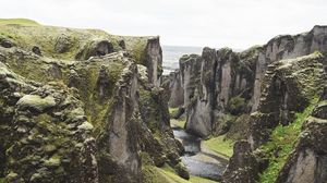 Preview wallpaper river, cliff, rocks, stone, landscape, iceland