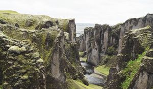 Preview wallpaper river, cliff, rocks, stone, landscape, iceland