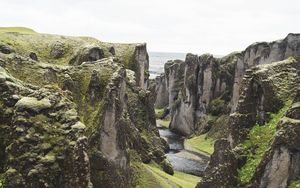 Preview wallpaper river, cliff, rocks, stone, landscape, iceland