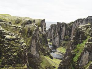 Preview wallpaper river, cliff, rocks, stone, landscape, iceland