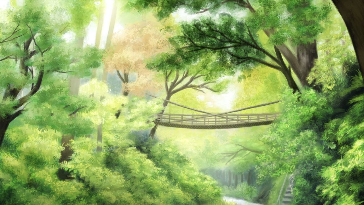 Wallpaper river, coast, bridge, trees, art
