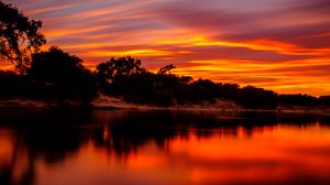 Preview wallpaper river, coast, dusk, sunset, dark