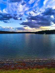 Preview wallpaper river, coast, forest, horizon