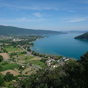 Preview wallpaper river, coast, hill, town, nature