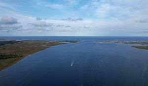 Preview wallpaper river, coast, horizon, landscape, nature